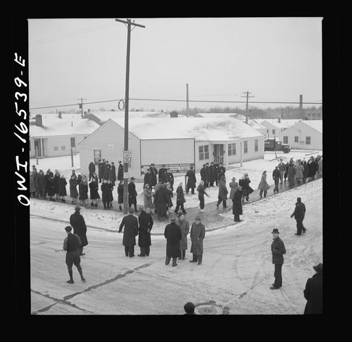 Detroit, Michigan. Riot at the Sojourner Truth homes, a new U.S. federal housing project, caused by white neighbors' attempt to prevent Negro tenants from moving in. White picket line