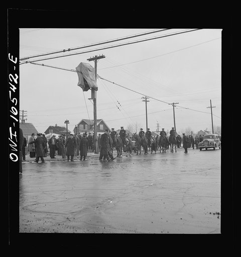 Untitled photo, possibly related to: Detroit, Michigan. Riot at the Sojourner Truth homes, a new U.S. federal housing project, caused by white neighbors' attempt to prevent Negro tenants from moving in. White picket line