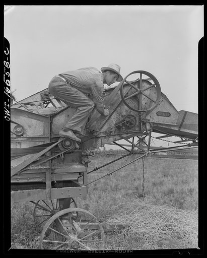Jackson, Michigan. Fixing a belt on farm machinery