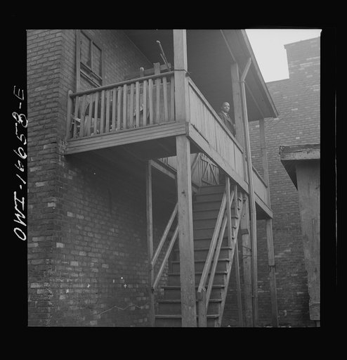 Untitled photo, possibly related to: Detroit, Michigan. Back view of a Negro's home. These are conditions under which families originally lived before moving to the Sojourner Truth housing project