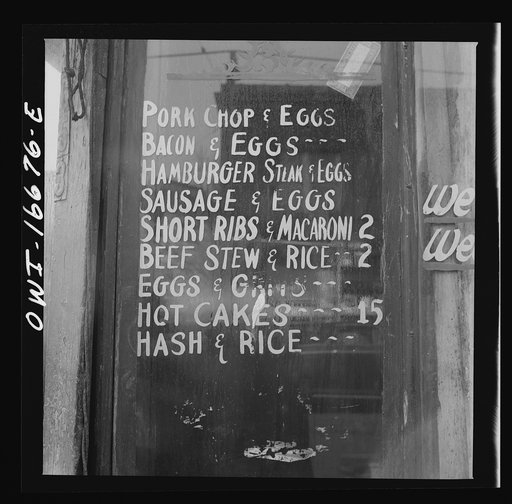 Detroit, Michigan. Sign in a Negro restaurant: "Short ribs and macaroni--2"