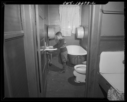 Detroit, Michigan. Bathroom of a Negro family. These are conditions under which families originally lived before moving to the Sojourner Truth housing project