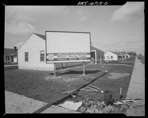 Untitled photo, possibly related to: Detroit, Michigan. U.S. Housing Authority signs at the Sojourner homes
