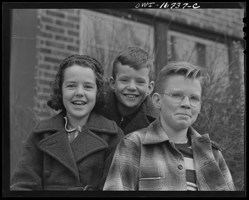 Untitled photo, possibly related to: Royal Oak, Michigan. Portrait of three children in the neighborhood of Father Coughlin's Shrine of the Little Flower