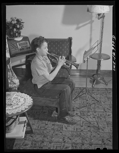 Blue Island, Illinois. Bobby Senise takes cornet lessons and plays in the school band