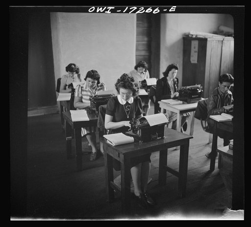 Untitled photo, possibly related to: Penasco, Taos County, New Mexico. Commercial course in the high school