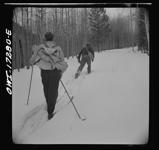 Rangers going to measure snow on the Sangre de Cristo Mountains above Penasco, New Mexico
