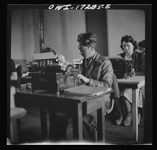 Untitled photo, possibly related to: Penasco, Taos County, New Mexico. Commercial course in the high school