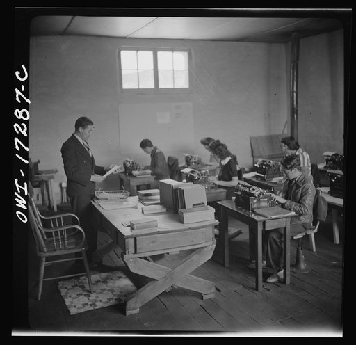 Untitled photo, possibly related to: Penasco, Taos County, New Mexico. Commercial course in the high school