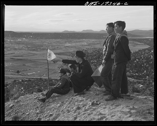 Penasco, New Mexico. Father Cassidy on a field trip with his Boy Scout troop