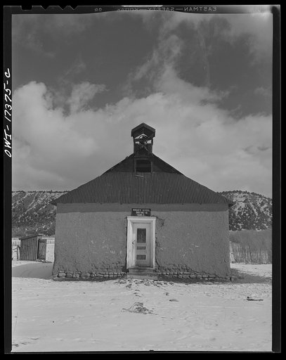 Untitled photo, possibly related to: Rodarte, Taos County, New Mexico. One-room school
