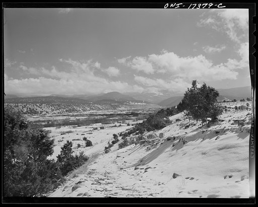 Valley of Penasco, New Mexico, looking southeast toward the Sangre de Cristo Mountains