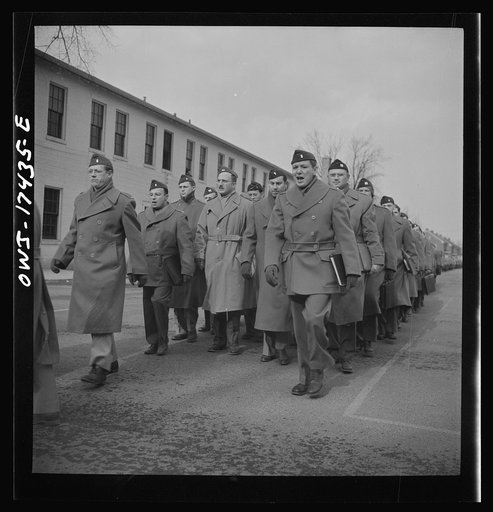 Carlisle, Pennsylvania. U.S. Army medical field service school. Army doctors walking to classes after lunch. These doctors are taken from civilian life for a five-week course in how the Army, and particularly the Medical corps, functions before going into active service. Their ranks range from first