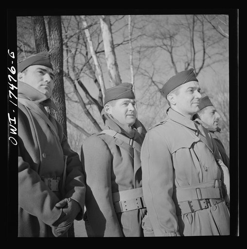 Carlisle, Pennsylvania. Demonstration before Army doctors and officer candidates at the U.S. Army medical field service school. Army doctors watching the demonstration in weather ten below zero