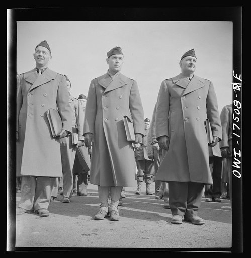 Carlisle, Pennsylvania. U.S. Army medical field service school. Army doctors lined up to march to classes after a drill