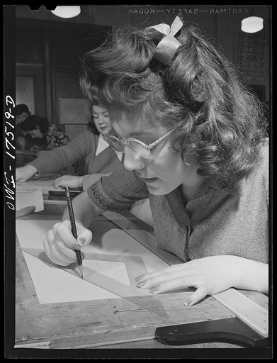 New York, New York. Industrial training for women. Girl learning mechanical drawing