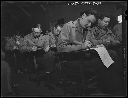 Carlisle, Pennsylvania. U.S. Army medical field service school. Army doctors taking an examination in Army administration during a five-week course