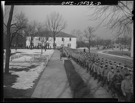 Carlisle, Pennsylvania. U.S. Army medical field service school. Army doctors starting from the barracks on a practice road march. Mileage is increased each time they march