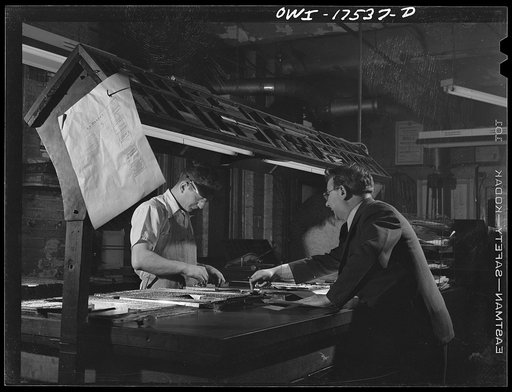 Untitled photo, possibly related to: New York, New York. Girolamo Valente, Italian-American newspaper editor correcting proof of La Parola, his progressive weekly newspaper