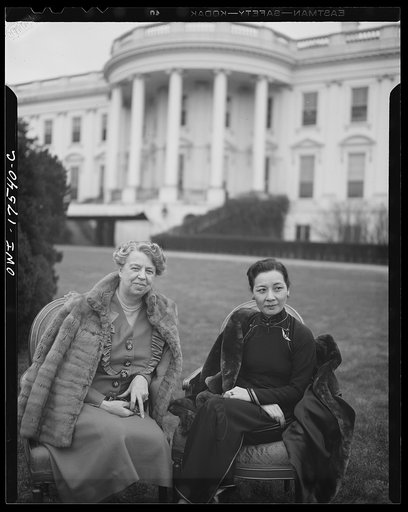 Madame Chiang Kai-Shek and Mrs. Franklin D. Roosevelt are shown on the White House lawn February 24, 1943 during the former's visit to the Capitol