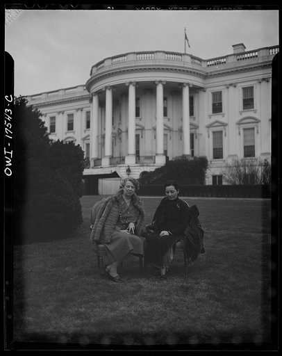 Madame Chiang Kai-Shek and Mrs. Franklin D. Roosevelt are shown on the White House lawn February 24, 1943 during the former's visit to the Capitol