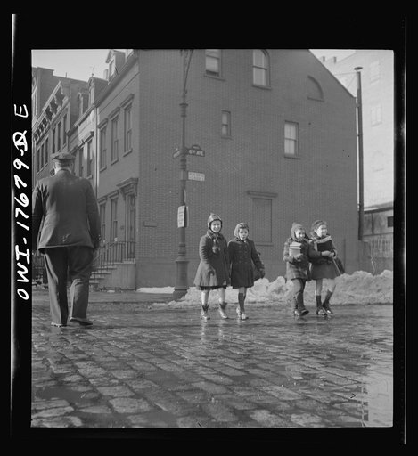 New York, New York students crossing the street after leaving public school eight in an Italian-American section