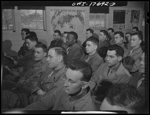 Carlisle, Pennsylvania. Medical field service school. Officer candidates listening to a lecture on how the Army works during their five-week course. They are learning to become medical administrative officers and will assume the administrative duties of the medical corps leaving the doctors free to 