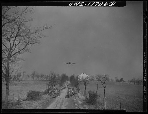 Carlisle, Pennsylvania. Medical field service training school. During the practice road march, United States Army doctors are surprised by an "enemy plane," and start to disperse to the side of the road.