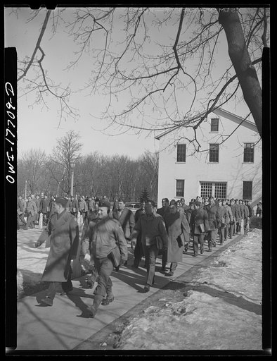 Untitled photo, possibly related to: Carlisle, Pennsylvania. Medical field service training school. United States Army doctors marching to classes during a five-week course