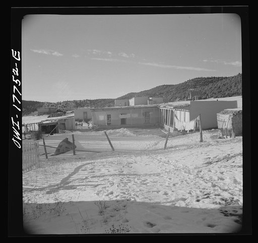 Trampas, Taos County, New Mexico. A Spanish-American village in the foothills of the Sangre de Cristo mountains dating back to 1700 which was once a sheep raising center. Due to overgrazing and loss of the range title, its inhabitants now work as migratory labor and at subsistence farming