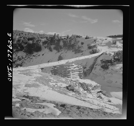 Untitled photo, possibly related to: Trampas, Taos County, New Mexico. A Spanish-American village in the foothills of the Sangre de Cristo Mountains. Ditches and hand-hewn flumes carry the mountain water out over the valley for irrigation