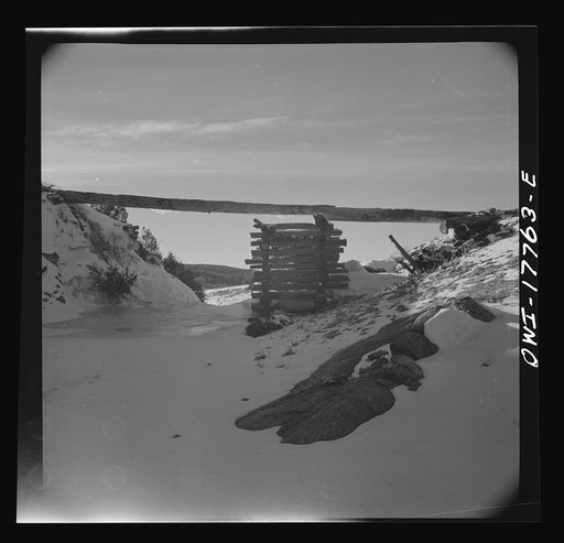 Trampas, Taos County, New Mexico. A Spanish-American village in the foothills of the Sangre de Cristo Mountains. Ditches and hand-hewn flumes carry the mountain water out over the valley for irrigation