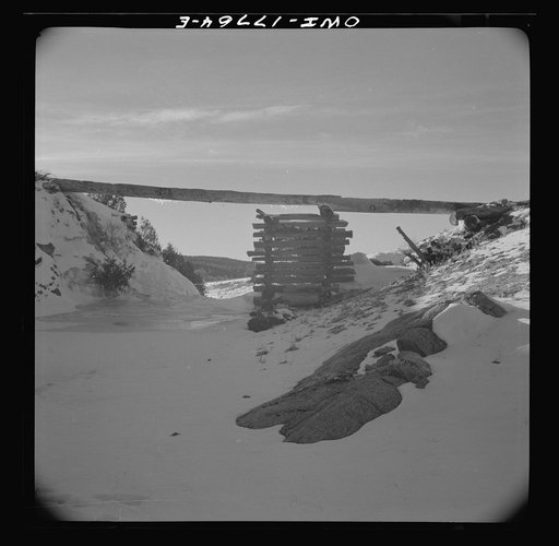 Untitled photo, possibly related to: Trampas, Taos County, New Mexico. A Spanish-American village in the foothills of the Sangre de Cristo Mountains. Ditches and hand-hewn flumes carry the mountain water out over the valley for irrigation