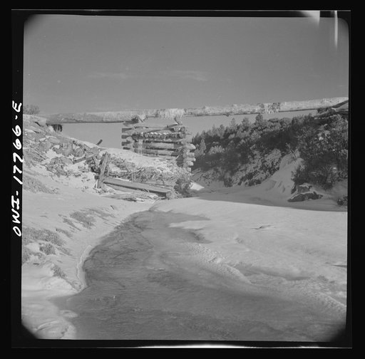 Trampas, Taos County, New Mexico. A Spanish-American village in the foothills of the Sangre de Cristo Mountains. Ditches and hand-hewn flumes carry the mountain water out over the valley for irrigation