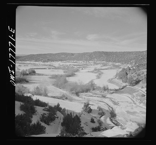 Trampas, Taos County, New Mexico. A Spanish-American village in the foothills of the Sangre de Cristo Mountains. Farmlands