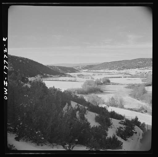 Trampas, Taos County, New Mexico. A Spanish-American village in the foothills of the Sangre de Cristo Mountains. Farmlands