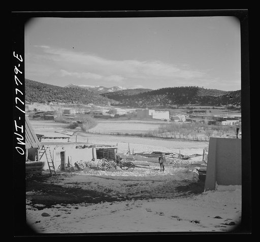 Trampas, Taos County, New Mexico. A Spanish-American village in the foothills of the Sangre de Cristo Mountains dating back to 1700 which was once a sheep raising center. Due to the overgrazing and loss of range title, its inhabitants now work as migratory labor and at subsistence farming. Trampas c