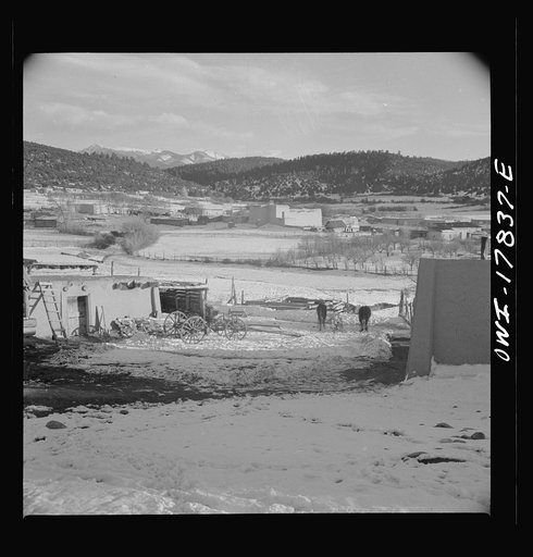 Trampas, Taos County, New Mexico. A Spanish-American village in the foothills of the Sangre de Cristo Mountains dating back to 1700 which was once a sheep raising center. Due to overgrazing and loss of the range title, its inhabitants now work as migratory labor and at subsistence farming