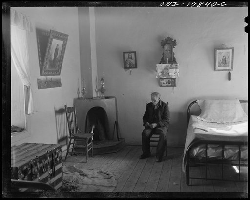 Untitled photo, possibly related to: Trampas, New Mexico. The Lopez children often call on their grandfather in the evenings to hear tales of the old days when Trampas was a thriving sheep town