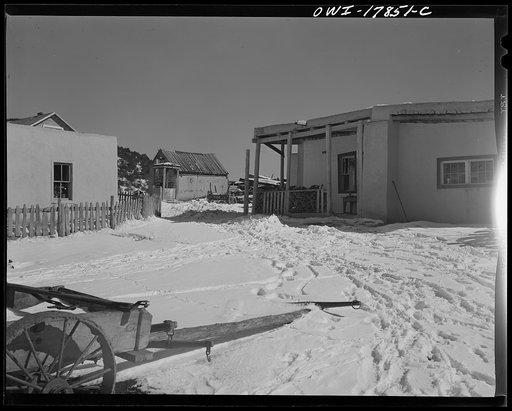 Trampas, Taos County, New Mexico. A Spanish-American village in the foothills of the Sangre de Cristo Mountains dating back to 1700 which was once a sheep raising center. Due to overgrazing and loss of range title, its inhabitants now work as migratory labor and at subsistence farming
