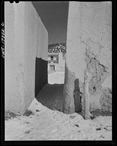 Trampas, Taos County, New Mexico. A Spanish-American village in the foothills of the Sangre de Cristo Mountains dating back to 1700 which was once a sheep raising center. Due to overgrazing and loss of range title, its inhabitants now work as migratory labor and at subsistence farming