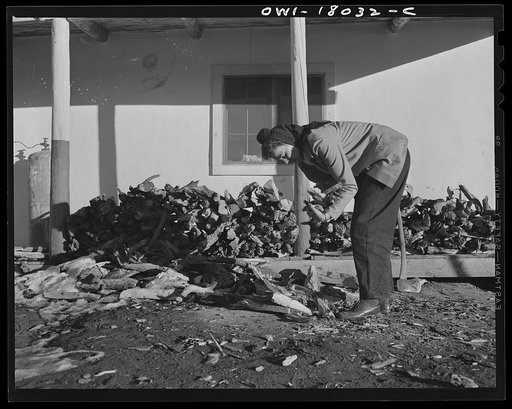 Penasco, New Mexico. Marjorie Muller, Red Cross resident nurse at the clinic operated by the Taos County cooperative health association, does her own cooking, cuts her own wood, and draws her own water