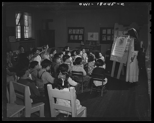 Untitled photo, possibly related to: Penasco, New Mexico. Public health nurse visiting the grade school
