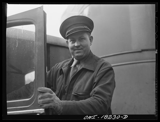 Untitled photo, possibly related to: New York, New York. Associated Transport Company trucking terminal on Washington Street. Driver Hunter V. Rhyne getting into the truck which he will drive to Baltimore