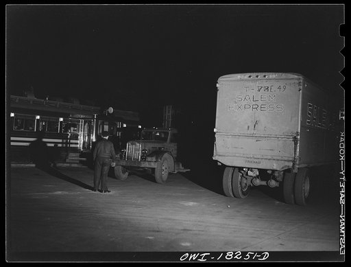 Trucks stopped at a diner on U.S. Highway 40 in Delaware