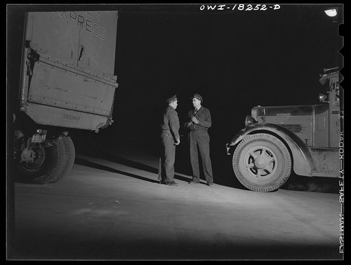 Trucks talking outside a diner on U.S. Highway 40 in Delaware