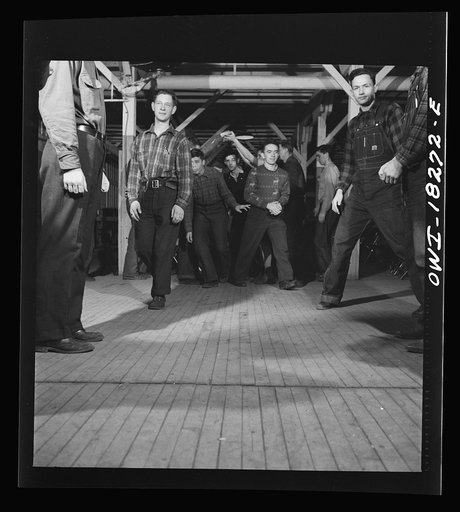Untitled photo, possibly related to: Madison, Wisconsin. Farm short course school at the University of Wisconsin. Interest in rural culture and customs is stimulated at the school. This class in rural society often practices square dances