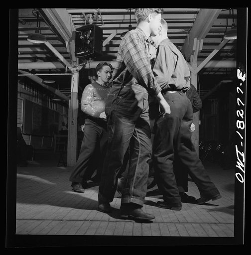 Untitled photo, possibly related to: Madison, Wisconsin. Farm short course school at the University of Wisconsin. Interest in rural culture and customs is stimulated at the school. This class in rural society often practices square dances