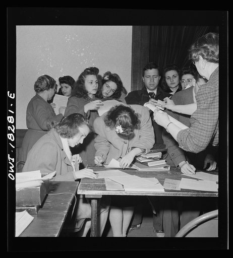 Madison, Wisconsin. Farm short course school at the University of Wisconsin. Students registering for ration book number two