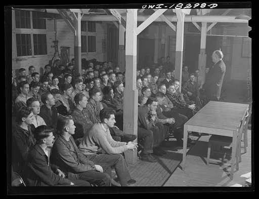 Madison, Wisconsin. Farm short course school at the University of Wisconsin. Professor J.G. Moore conducting a forum on fruits and vegetables in war time